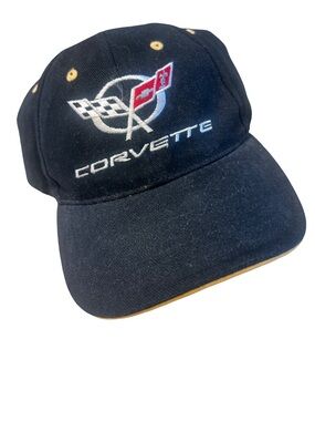 Corvette Black Baseball Hat with Embroidered Logo. Adjustable
